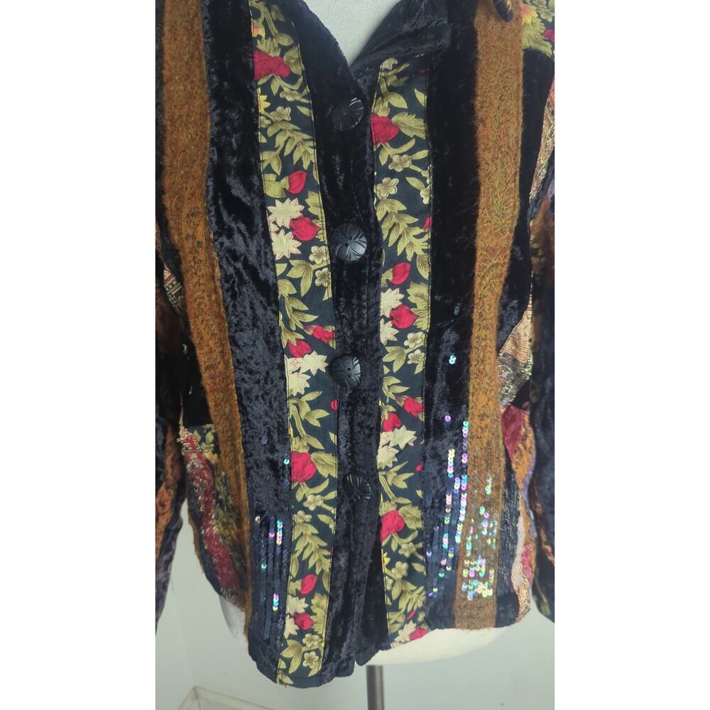Vintage Whimsigoth Button Down Patchwork Wool Vel… - image 2
